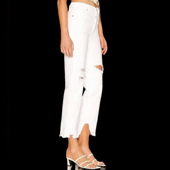 Free People We The Free Tapered Baggy Boyfriend Jeans Distressed White Size 32 - Picture 2 of 13